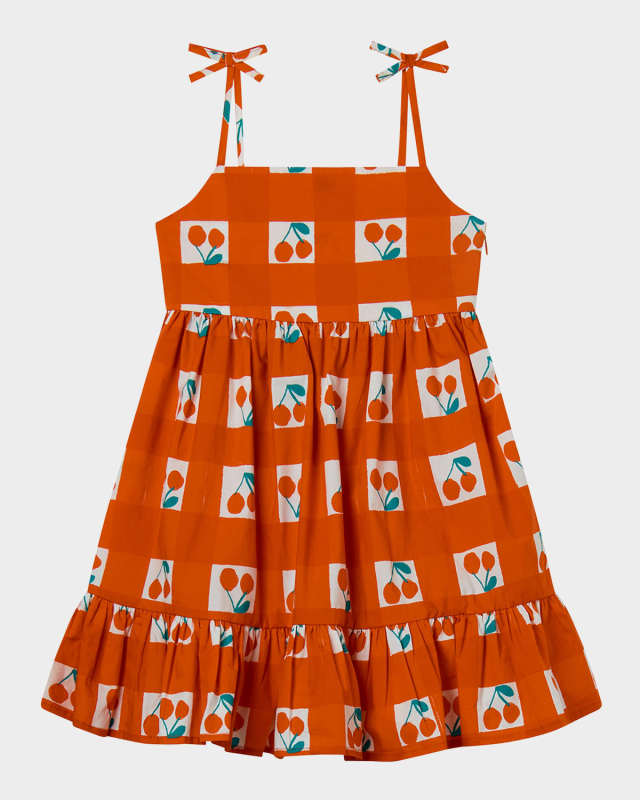 Girl's Strappy Cherry Gingham Dress, Size 4-10